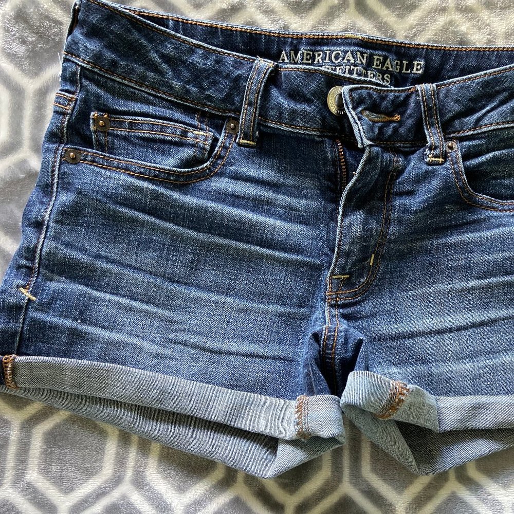 American Eagle Shortie Denim Jeans Shorts Cuff 6